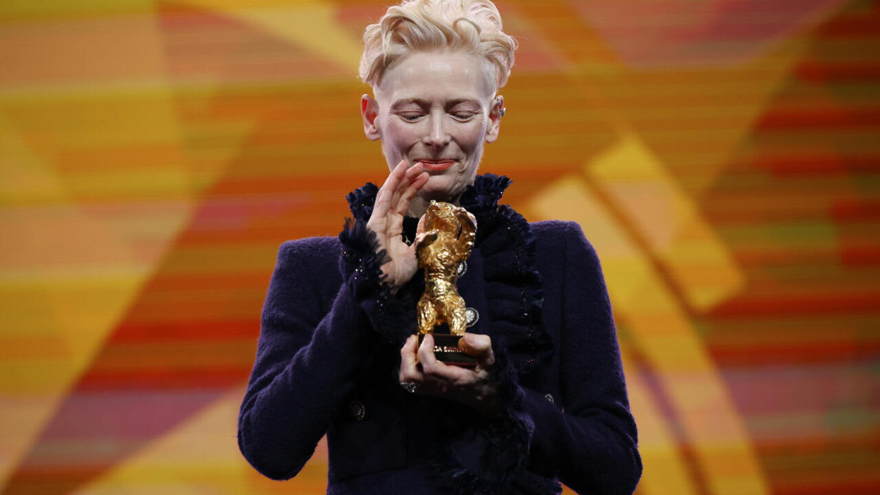 Swinton lashes out as she receives Berlin festival award